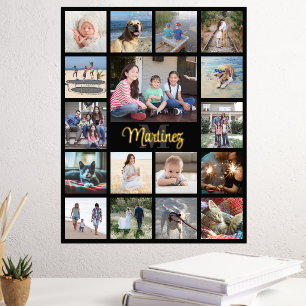 Family Keepsake Photo Collage Elegant Black & Real Foil Prints