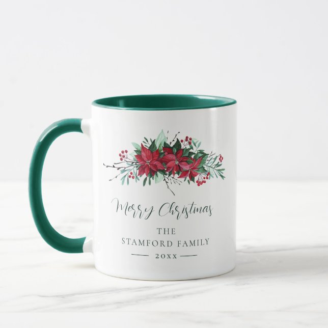 Family Keepsake Poinsettia Floral Christmas Custom Mug (Left)