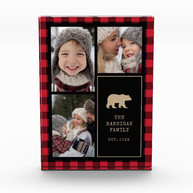 Family Keepsake Rustic Buffalo Plaid Photo Block (Front)