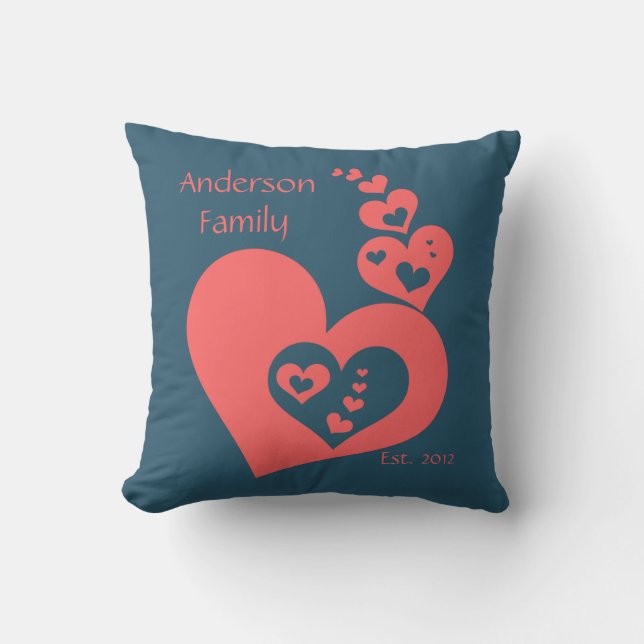 Family Keepsake, Slate & Rose Hearts Personalise Cushion (Front)