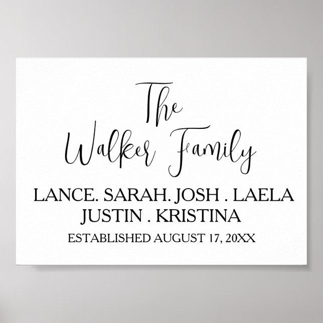 Family Kids Last Name Modern Wedding Date Gift Poster (Front)
