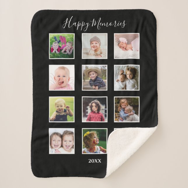 Family Kids Multi 12 Photo Collage Sherpa Blanket (Front)