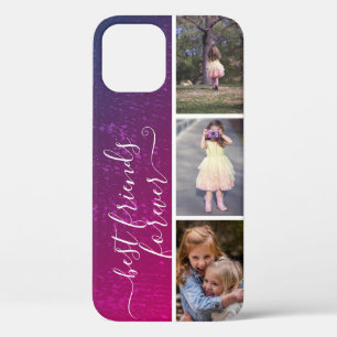 Family Kids Photo Collage Template Pink Ombre Cute iPhone 12 Case