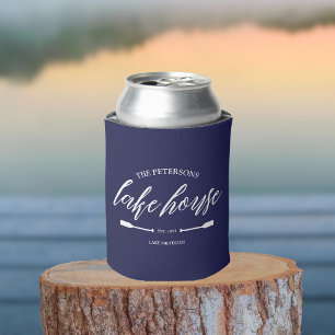 Family Lake House Coastal Nautical Navy Blue Oar Can Cooler