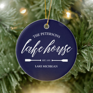 Family Lake House Coastal Nautical Navy Blue Oar Ceramic Tree Decoration