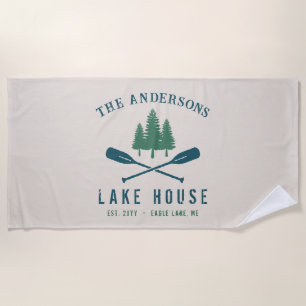 Family Lake House Modern Rustic Boat Oar Pine Tree Beach Towel