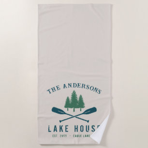 Family Lake House Modern Rustic Boat Oar Pine Tree Beach Towel