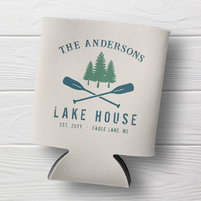 Family Lake House Modern Rustic Boat Oar Pine Tree Can Cooler (Creator Uploaded)