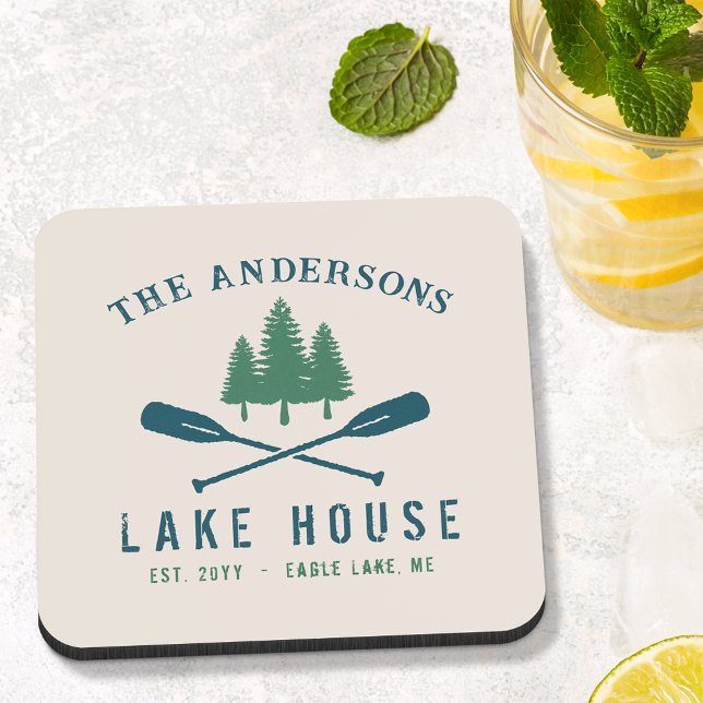 Family Lake House Modern Rustic Boat Oar Pine Tree Coaster (Creator Uploaded)