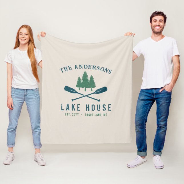 Family Lake House Modern Rustic Boat Oar Pine Tree Fleece Blanket (In Situ)