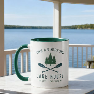 Family Lake House Modern Rustic Boat Oar Pine Tree Mug
