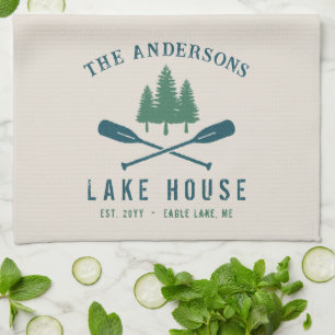 Family Lake House Modern Rustic Boat Oar Pine Tree Tea Towel