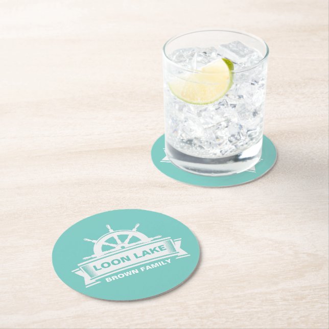 Family Lake House Vacation Round Paper Coaster (Insitu)