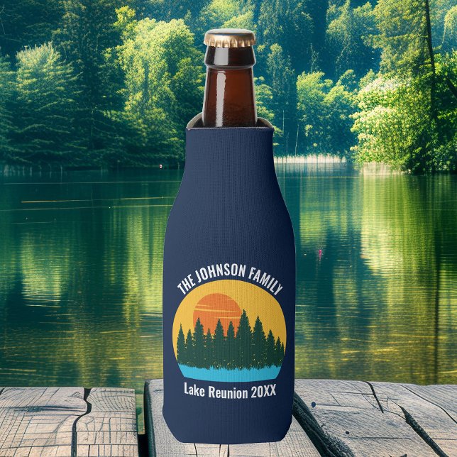 Family Lake Reunion Cute Customised Sunset Bottle Cooler (Creator Uploaded)