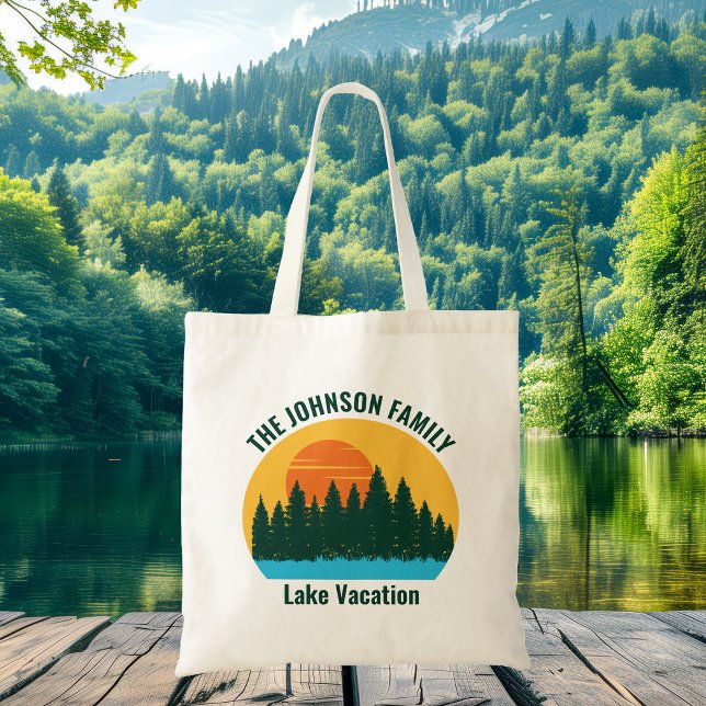 Family Lake Trip Cute Customised Sunset Tote Bag (Creator Uploaded)