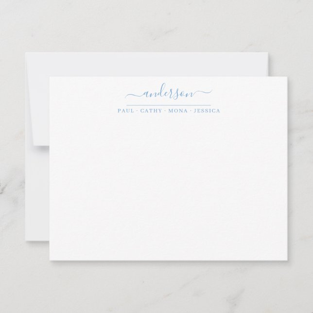 Family Last Name Dusty Blue Script Calligraphy Card (Front)