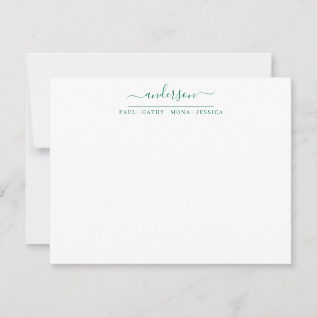 Family Last Name Forest Green Script Calligraphy Card (Front)
