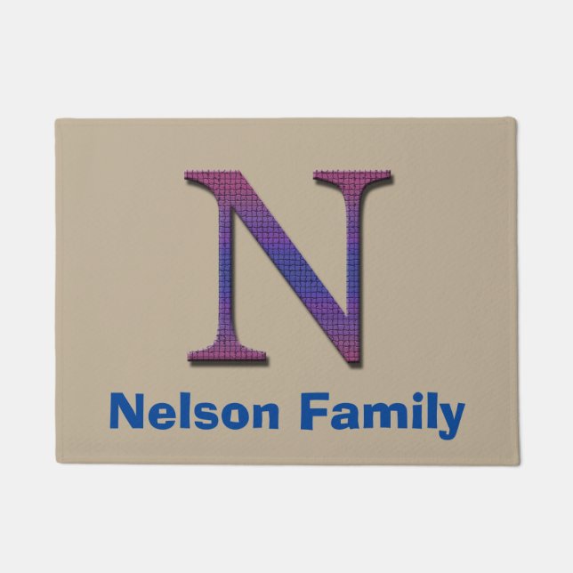 Family Last Name Letter N Monogram Initial Doormat (Front)