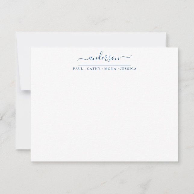 Family Last Name Navy Blue Script Calligraphy Card (Front)