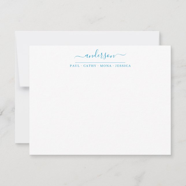 Family Last Name Ocean Blue Script Calligraphy Card (Front)