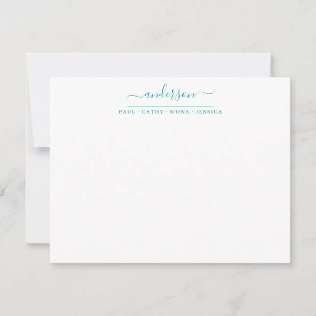 Family Last Name Teal Green Script Calligraphy Card (Front)