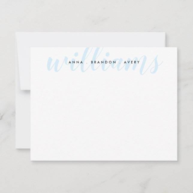 Family Last Name Wedding Couple Light Blue Script Card (Front)