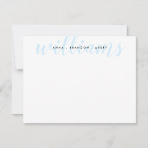 Family Last Name Wedding Couple Light Blue Script Card