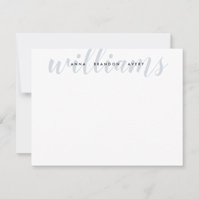 Family Last Name Wedding Couple Silver Grey Script Card (Front)