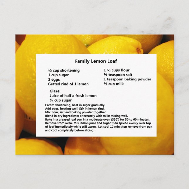 Family Lemon Loaf Postcard (Front)