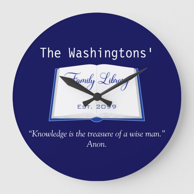 Family Library Book Drawing & Quote Wall Clock (Front)