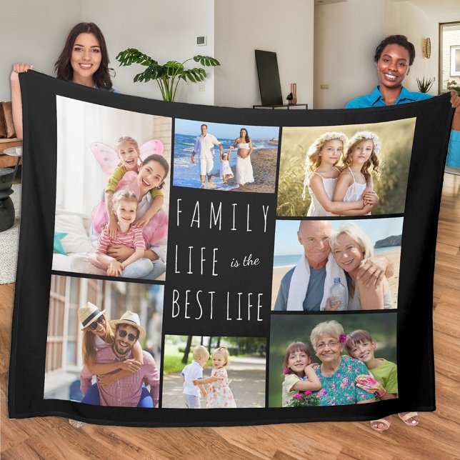 Family Life is the Best Life 7 Photo Black Fleece Blanket (Creator Uploaded)