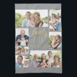 Family Life is the Best Life Grey Yellow 7 Photo Tea Towel<br><div class="desc">Create your own photo blanket with 7 of your favourite photos. The family quote reads "family life is the best life" and is lettered in casual script and skinny font typography. The photo template is set up for you to add your pictures working clockwise from the top left. This design...</div>