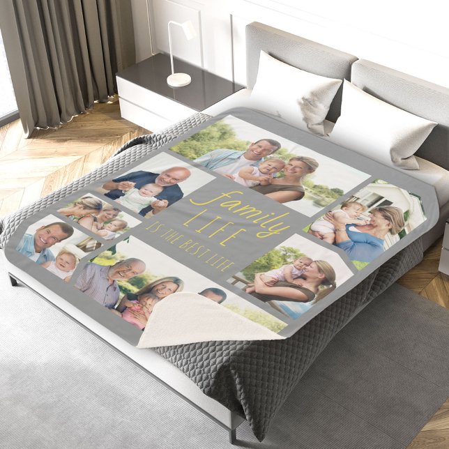 Family Life Quote Grey and Yellow Multi Photo Sherpa Blanket (Creator Uploaded)