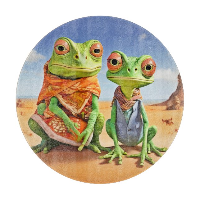 Family Lizard Artwork Cutting Board (Front)