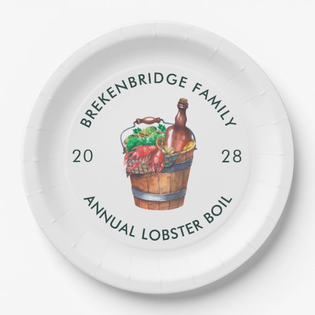 Family Lobster Boil Annual Summer Seafood Paper Plate (Front)