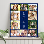 Family Love 10 Photo Collage Blue Faux Canvas Print<br><div class="desc">A modern navy blue photo collage faux canvas print to celebrate your family,  loved ones,  friends,  pets or special event. Personalise with 10 photos. "LOVE" is written down the middle in elegant text.</div>