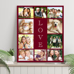 Family Love 10 Photo Collage Burgundy Faux Canvas Print<br><div class="desc">A modern burgundy red photo collage faux canvas print to celebrate your family,  loved ones,  friends,  pets or special event. Personalise with 10 photos. "LOVE" is written down the middle in elegant white text.</div>