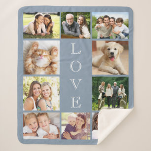 Family Love 10 Photo Collage Dusty Blue Sherpa Blanket