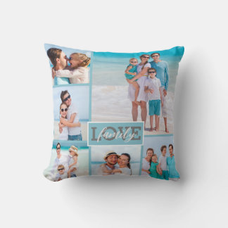 Family Love 6 Photo Beach Blue Modern Cushion