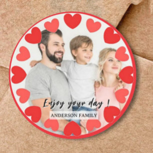 Family Love birthday photo simple modern Classic Round Sticker