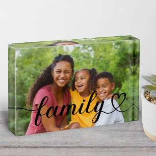Family Love Black Script Custom Horizontal Photo Block