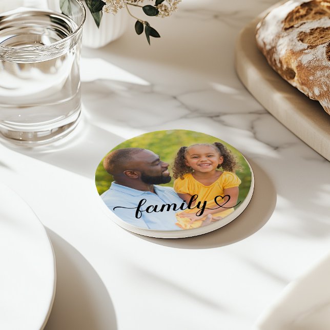 Family Love Black Script Custom Photo Coaster (Creator Uploaded)