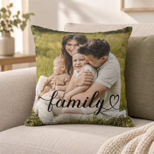 Family Love Black Script Custom Photo Cushion