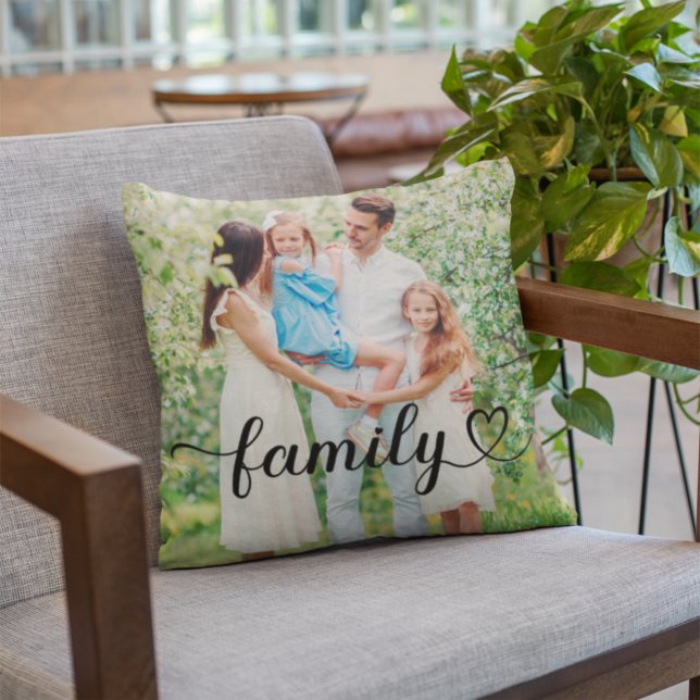 Family Love Black Script Custom Photo Cushion (Creator Uploaded)