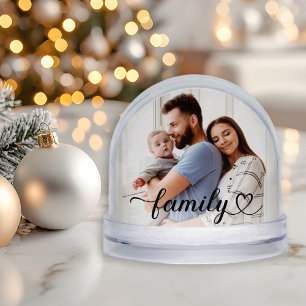 Family Love Black Script Custom Photo Snowglobe