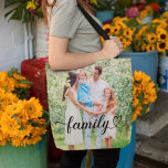 Family Love Black Script Custom Photo Tote Bag<br><div class="desc">Modern and stylish custom tote bag features a favorite photo(s) on the front and back with a minimal "family" typography overlay design that includes elegant flourish and heart details. The black text color can be modified. 2 photo front / back design allows you to include a photo on front and...</div>
