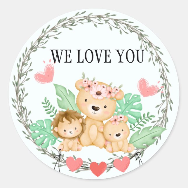 Family love classic round sticker (Front)
