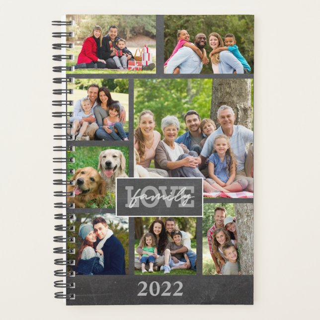 Family Love Custom Photo Collage Modern Chalkboard Planner (Front)