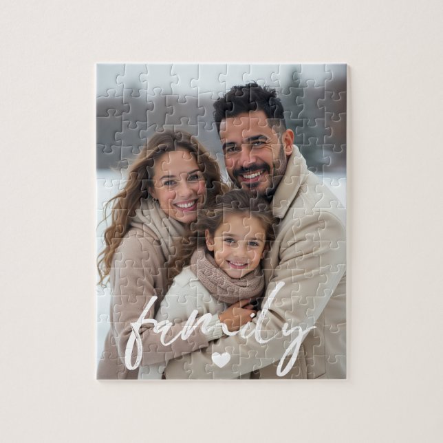 Family Love Heart Modern Script Photo Jigsaw Puzzle (Vertical)