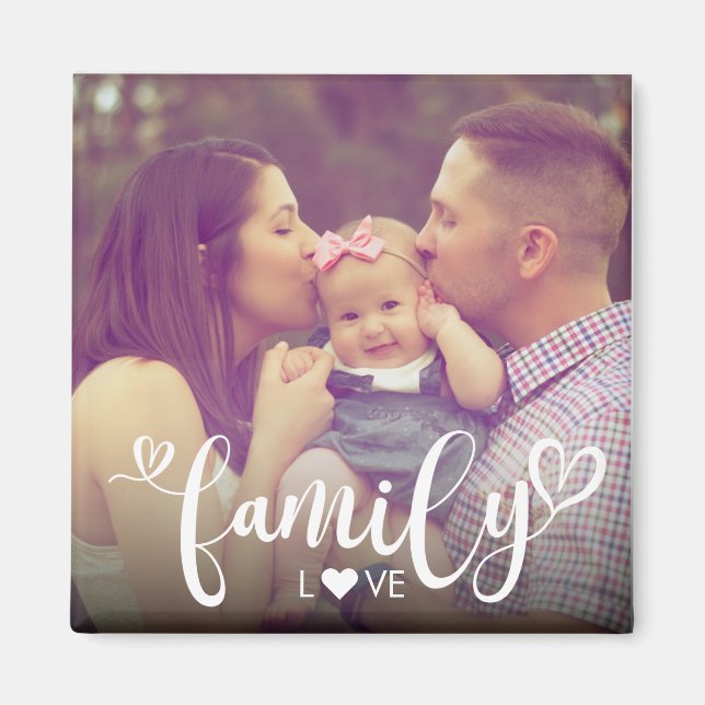 Family Love Heart Script Photo  Magnet (Front)